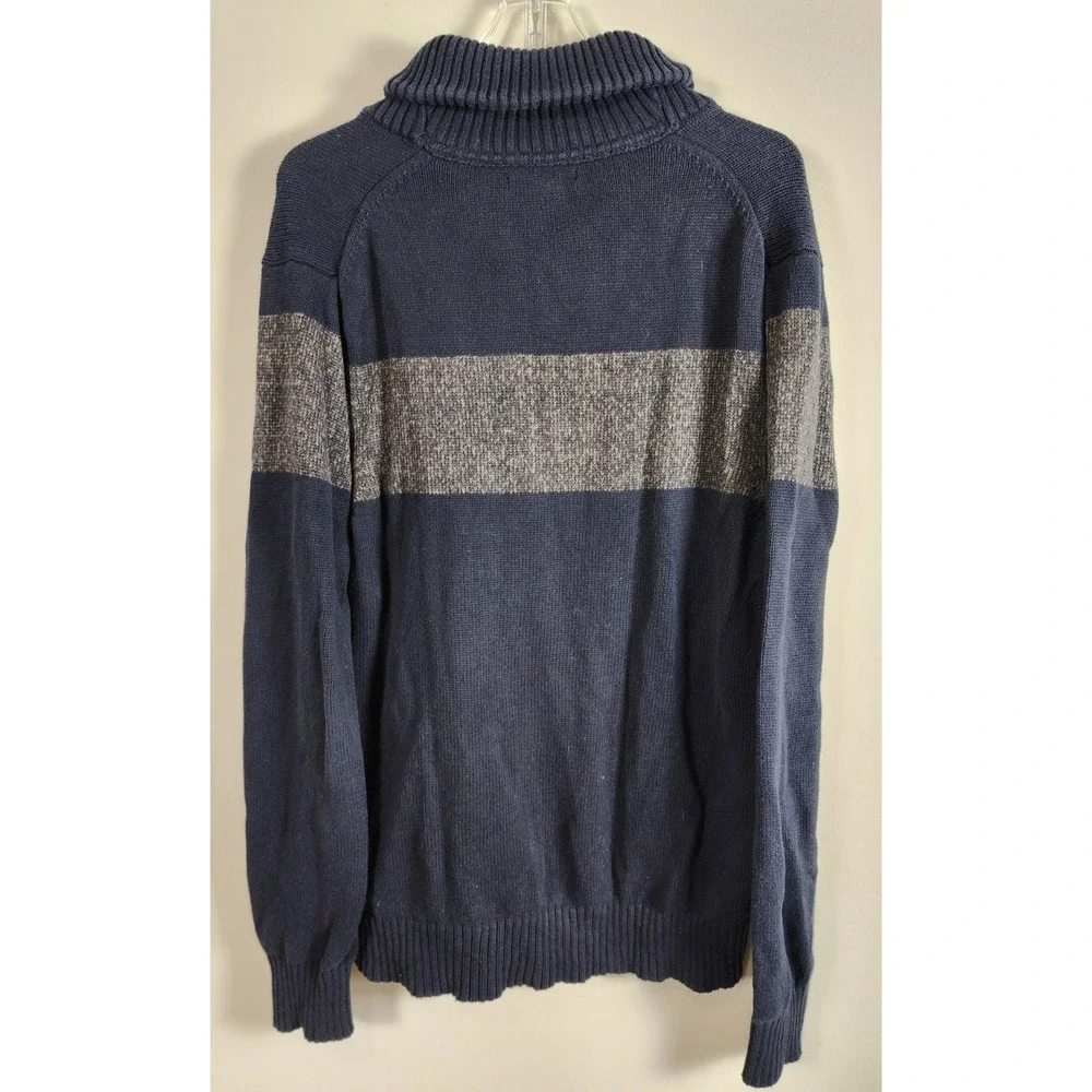 Banana Republic Shawl Collar Striped Knit Sweater Men's Size L Navy Grey‎